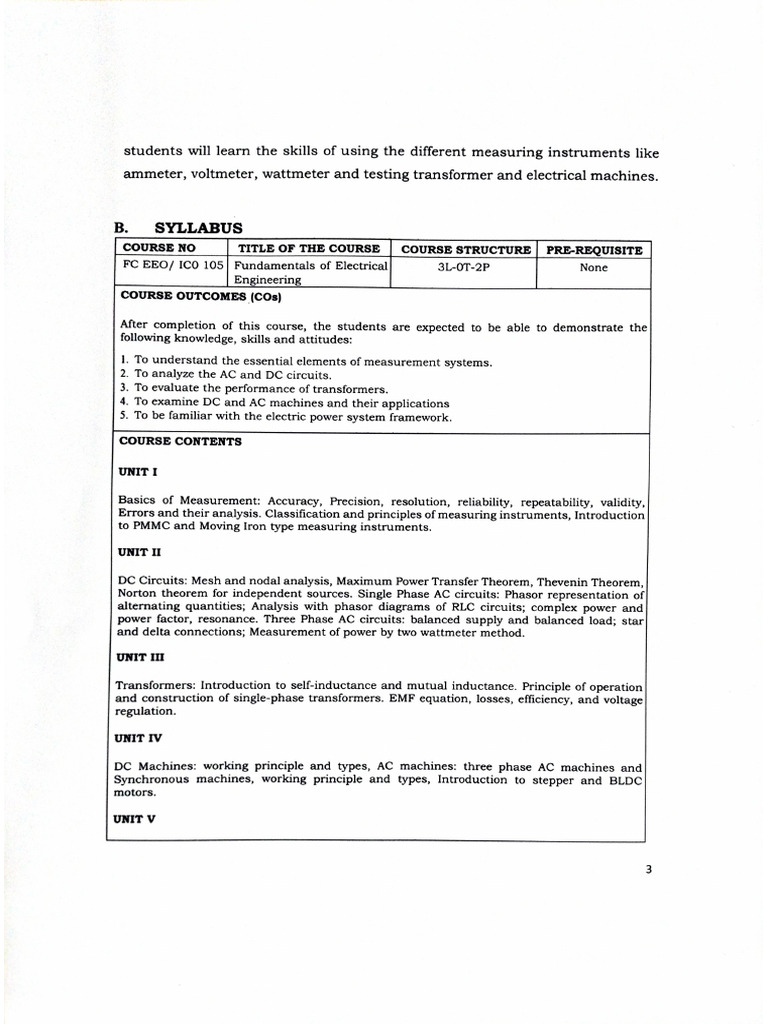 Fundamentals of EE Syllabus | PDF