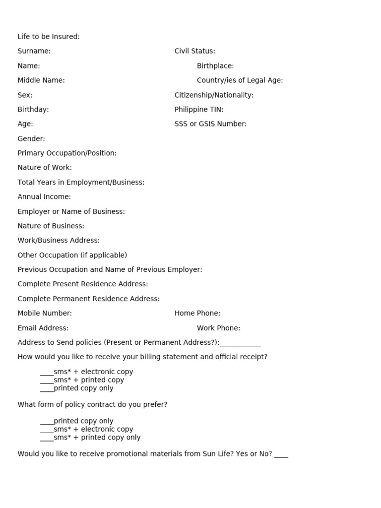Life Insurance Application Form | PDF | Life Insurance | Cancer