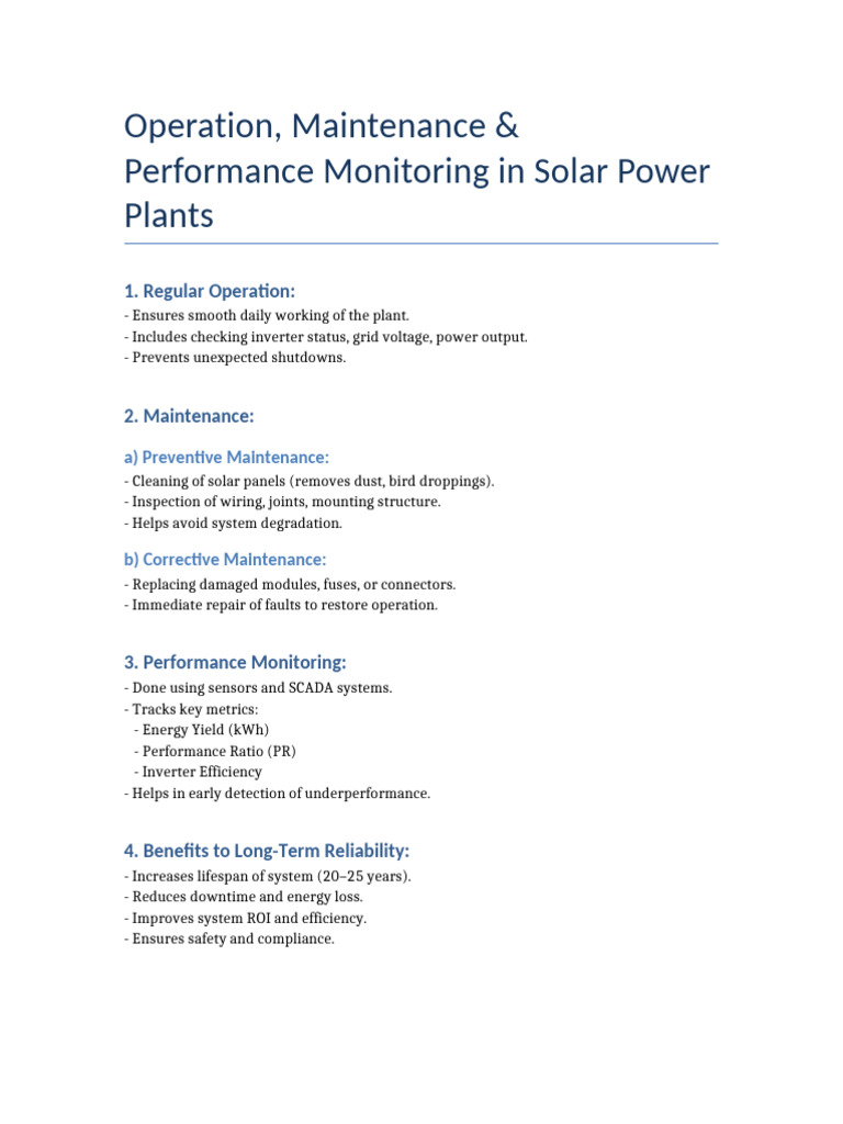 Solar Plant Operation & Maintenance Guide | PDF