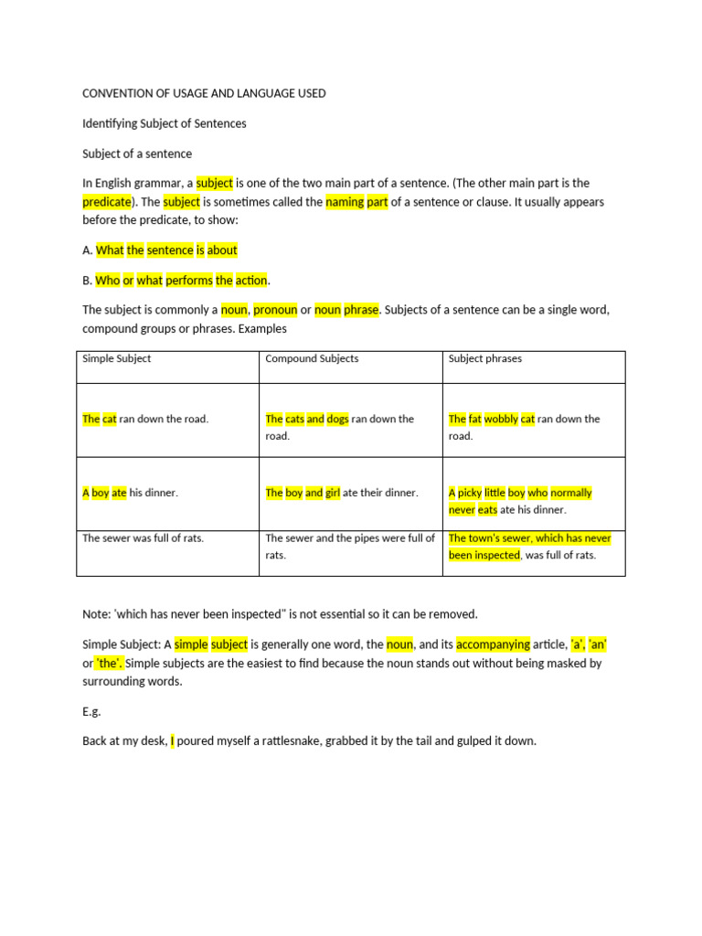 Subject of A Sentence | PDF