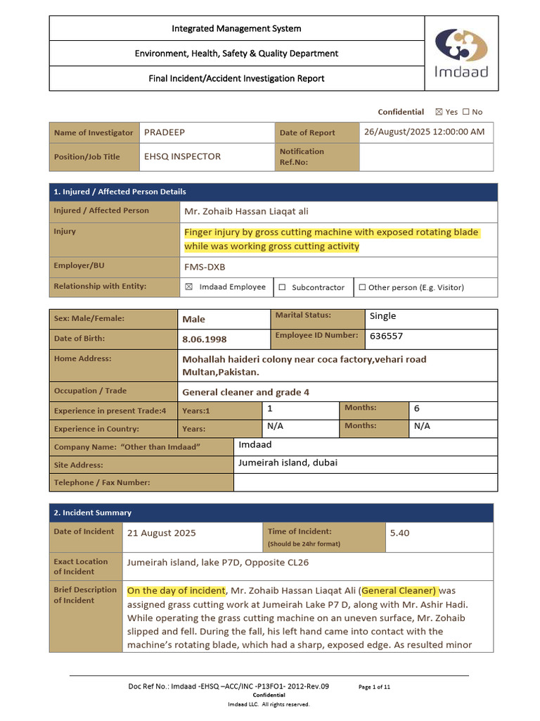 P13F01 Final Incident Investigation Report Form 100 | PDF | Personal ...