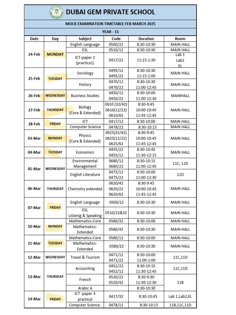 Y11 Mock Examination 2025 - TT - Guidelines | PDF