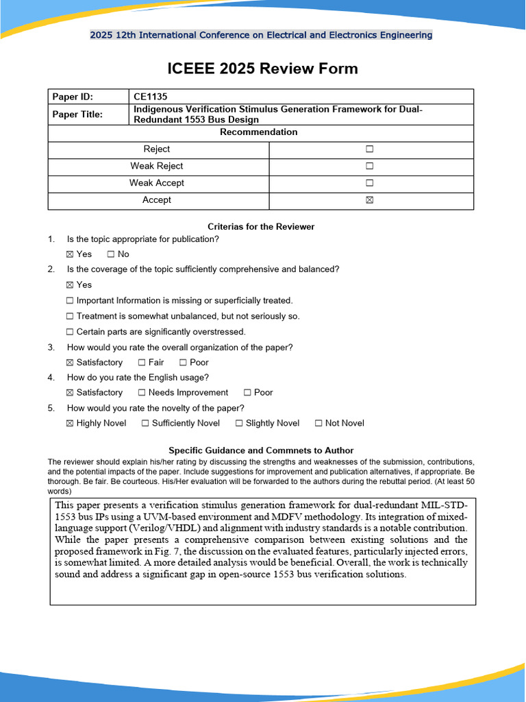 ICEEE 2025 Review Form - CE1135 | PDF