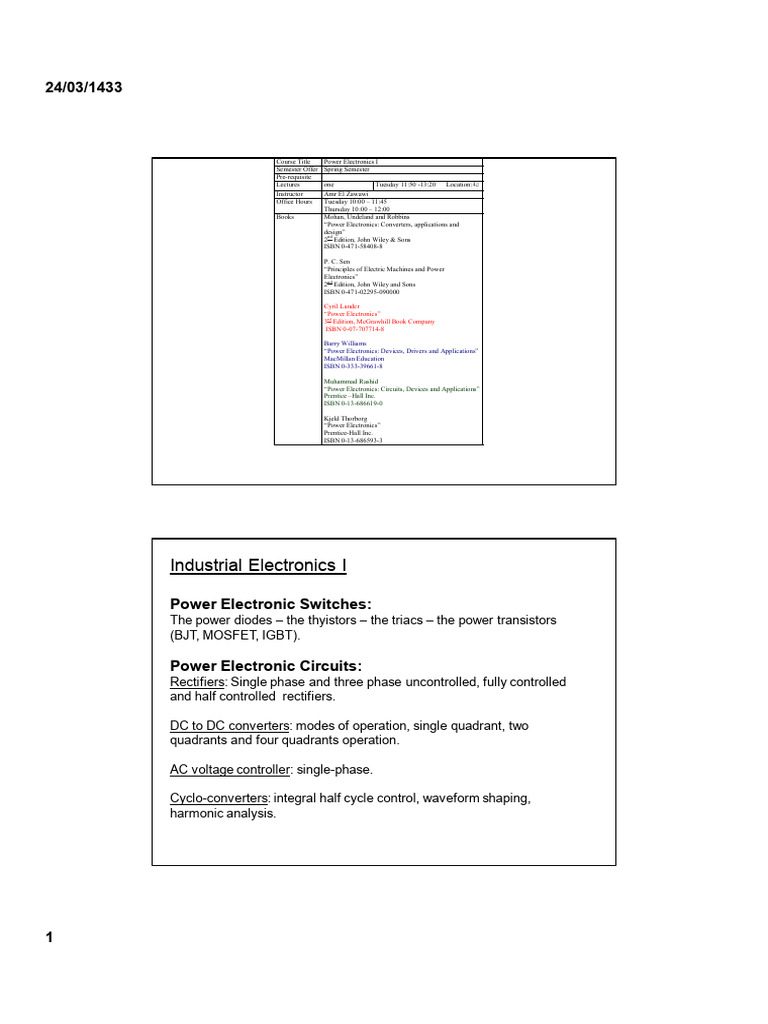 Power Electronics I Course Overview | PDF | P–N Junction | Power ...