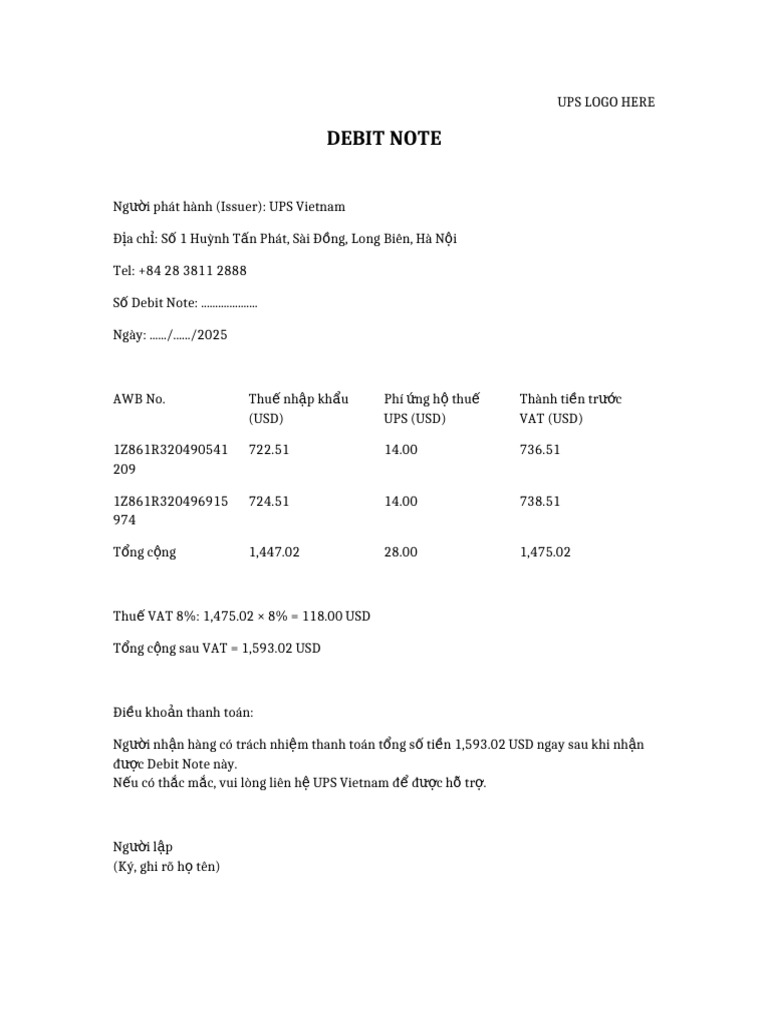 Debit Note UPS | PDF