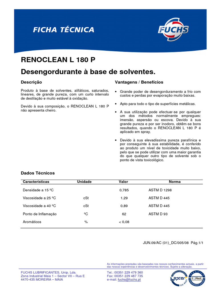 Desengordurante RENOCLEAN L 180 P | PDF | Química