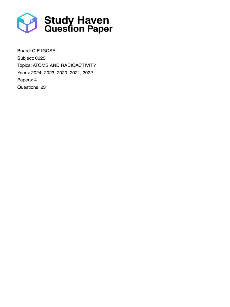 CIE IGCSE 0625 Radioactivity Papers | PDF | Radioactive Decay | Radiation