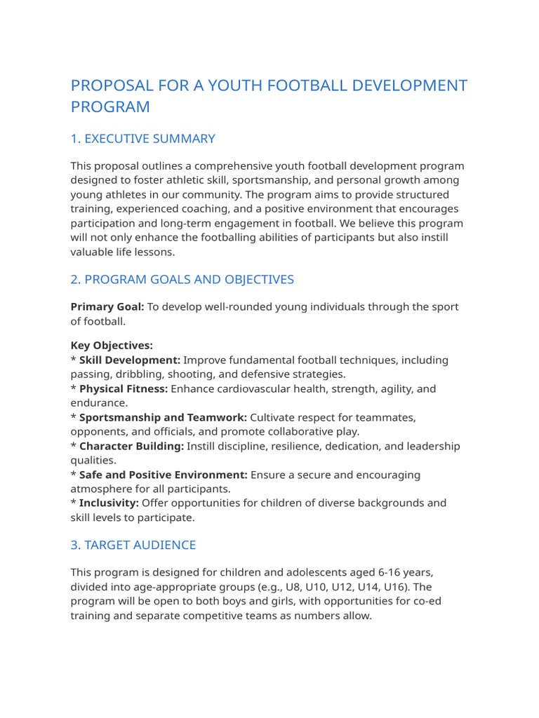 Youth Football Development Program Proposal | PDF