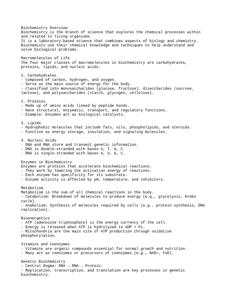 Biochemistry: Key Concepts Explained | PDF | Biochemistry | Chemistry