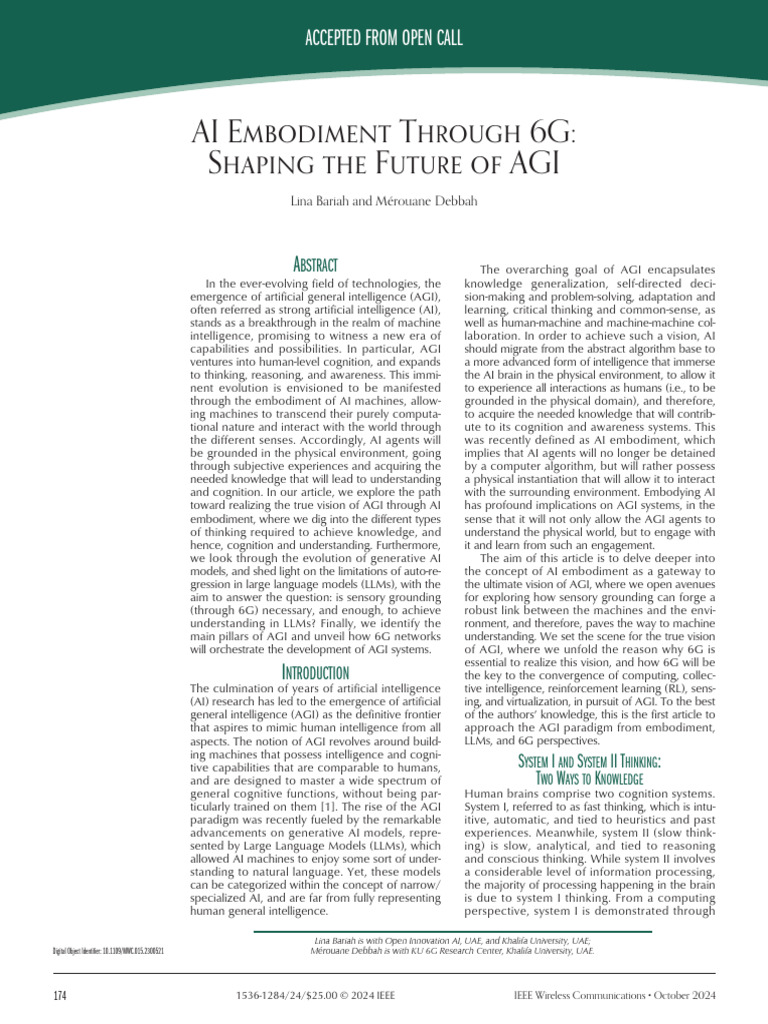 AI Embodiment Through 6G Shaping The Future of AGI | PDF | Embodied ...
