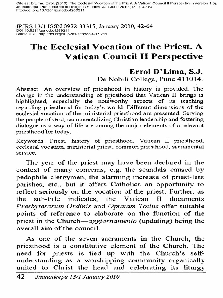 3 DLima Ecclesial Vocation | PDF | Priest | Catholic Church