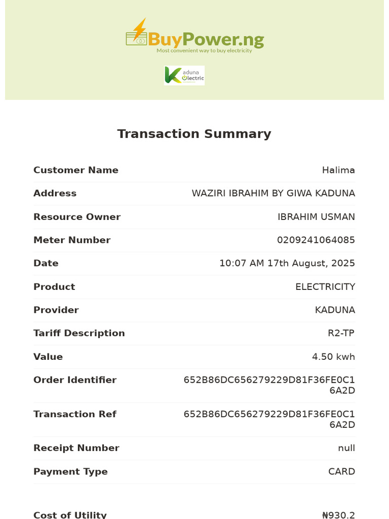 Buy Power Receipt | PDF