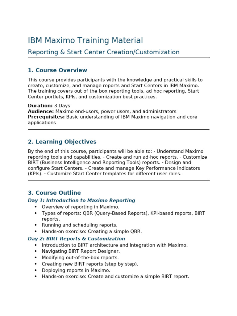 Maximo Reporting & Start Center Training | PDF | Performance Indicator ...