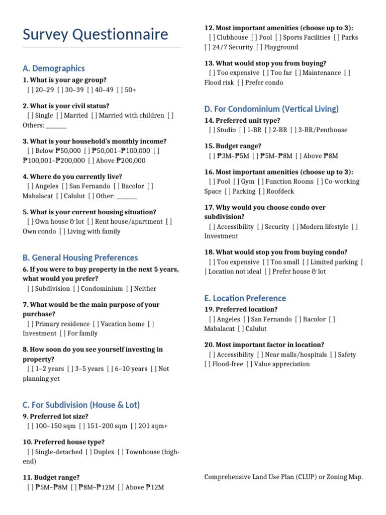 Housing Preferences Survey Questionnaire | PDF | Condominium | Housing