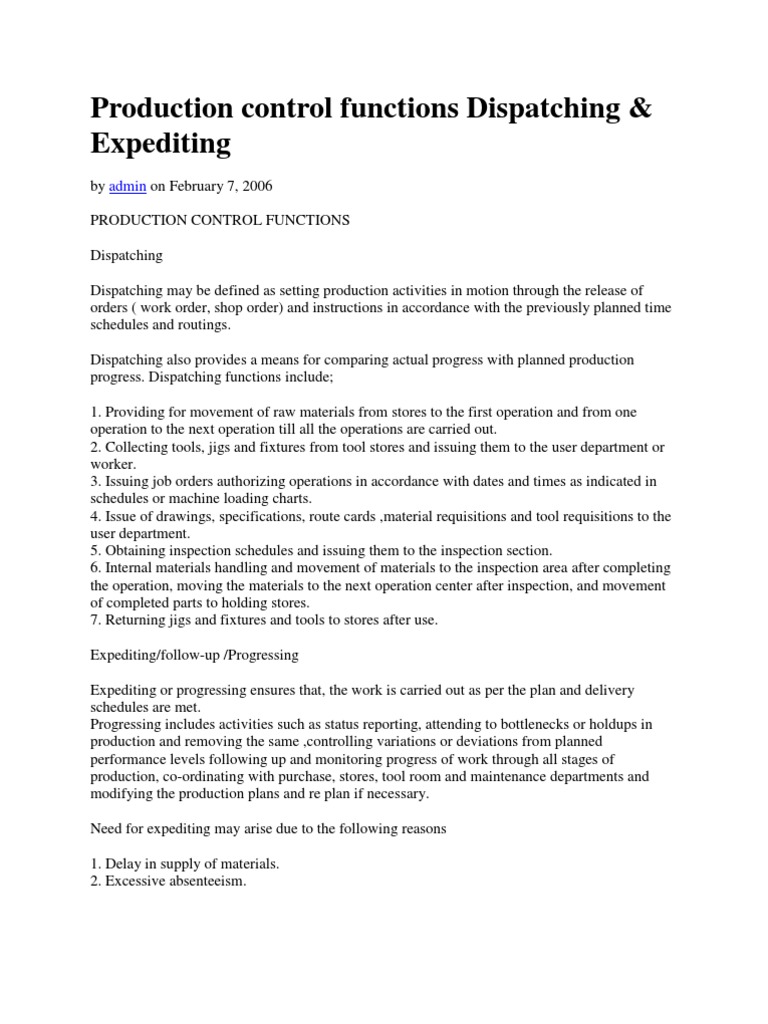 Dispatching and Expediting in Production | PDF
