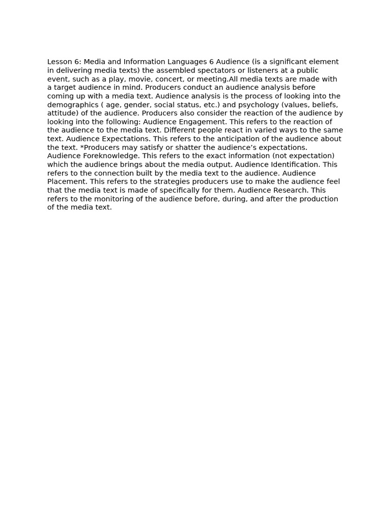 Understanding Audience in Media Texts | PDF