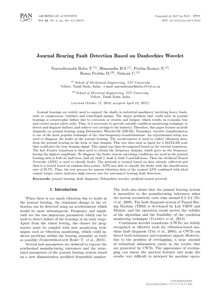 Journal Bearing Fault Detection Using Wavelets | PDF | Wavelet ...