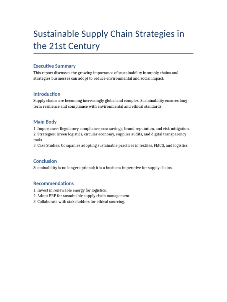 Sustainable Supply Chain Strategies | PDF