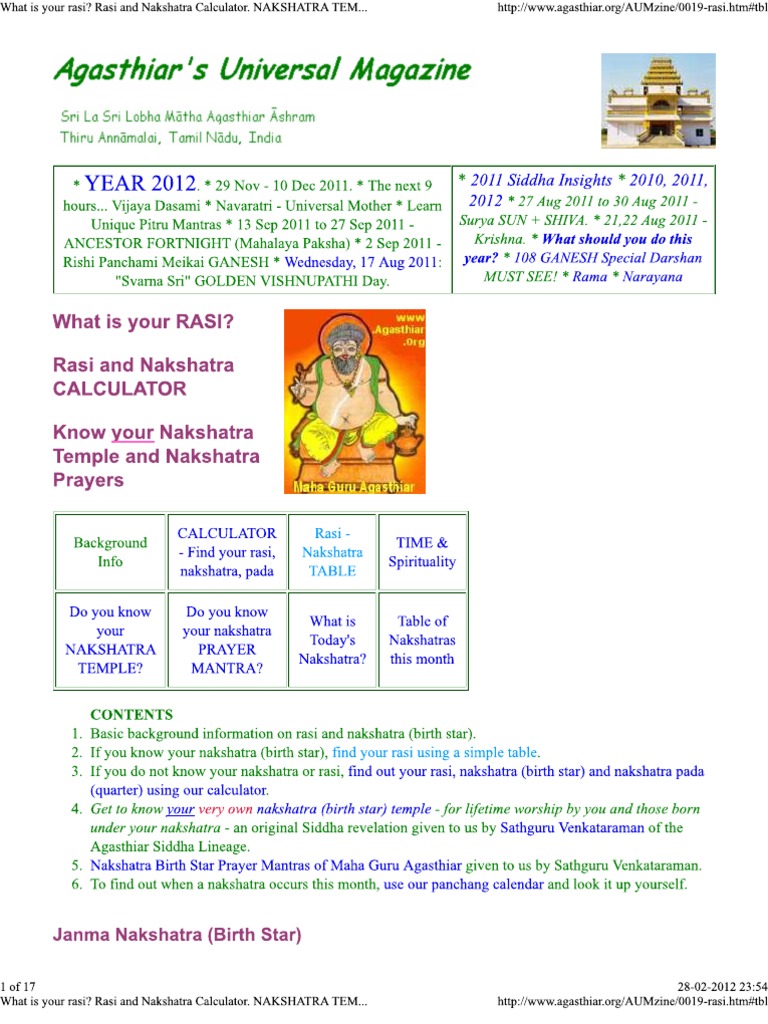 What Is Your Rasi - Rasi and Nakshatra Calculator. NAKSHATRA TEMPLES ...
