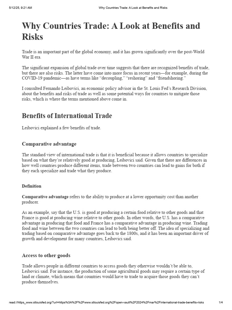 Benefits and Risks of Global Trade | PDF | Comparative Advantage | Risk