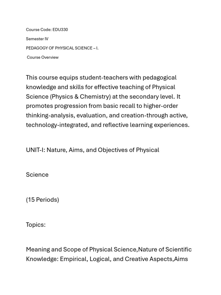 Pedagogy of Physical Science Course | PDF | Science Education | Science