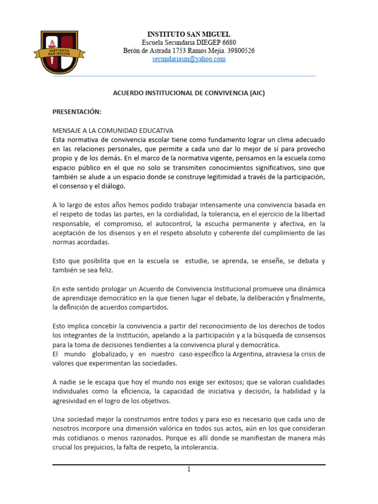 Acuerdo de Convivencia Escolar 2023 | PDF | Aprendizaje | Escuelas