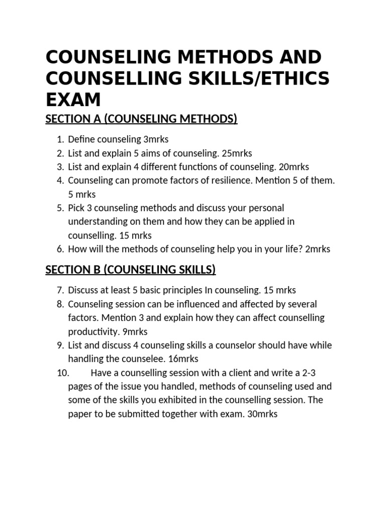 Counseling Methods and Skills Exam Guide | PDF