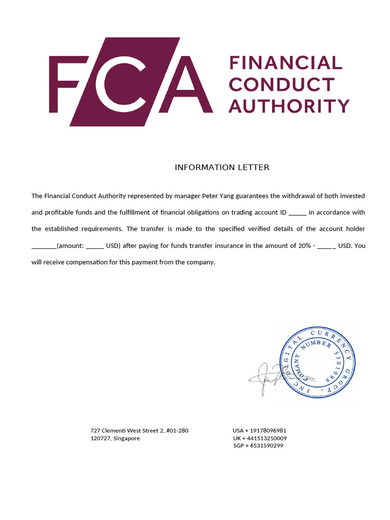 FCA Fund Withdrawal Guarantee Letter | PDF