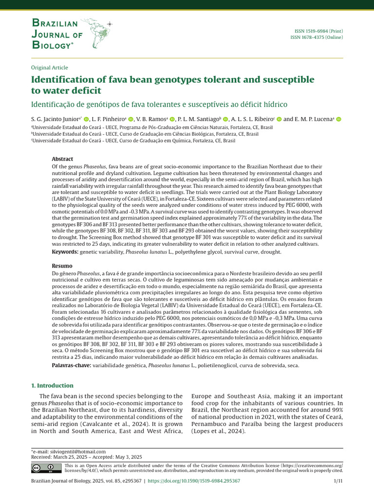 Fava Bean Genotypes and Water Deficit Tolerance | PDF | Seed ...
