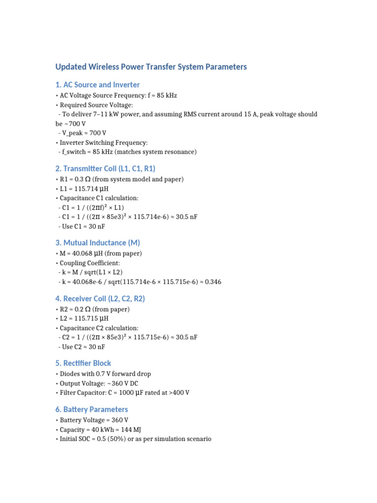 Updated WPT System Parameters | PDF