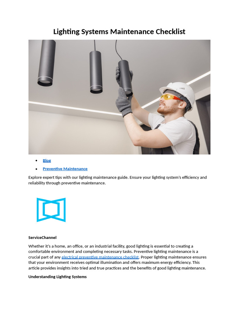 2 Lighting Systems Maintenance Checklist | PDF | Lighting | Fluorescent ...