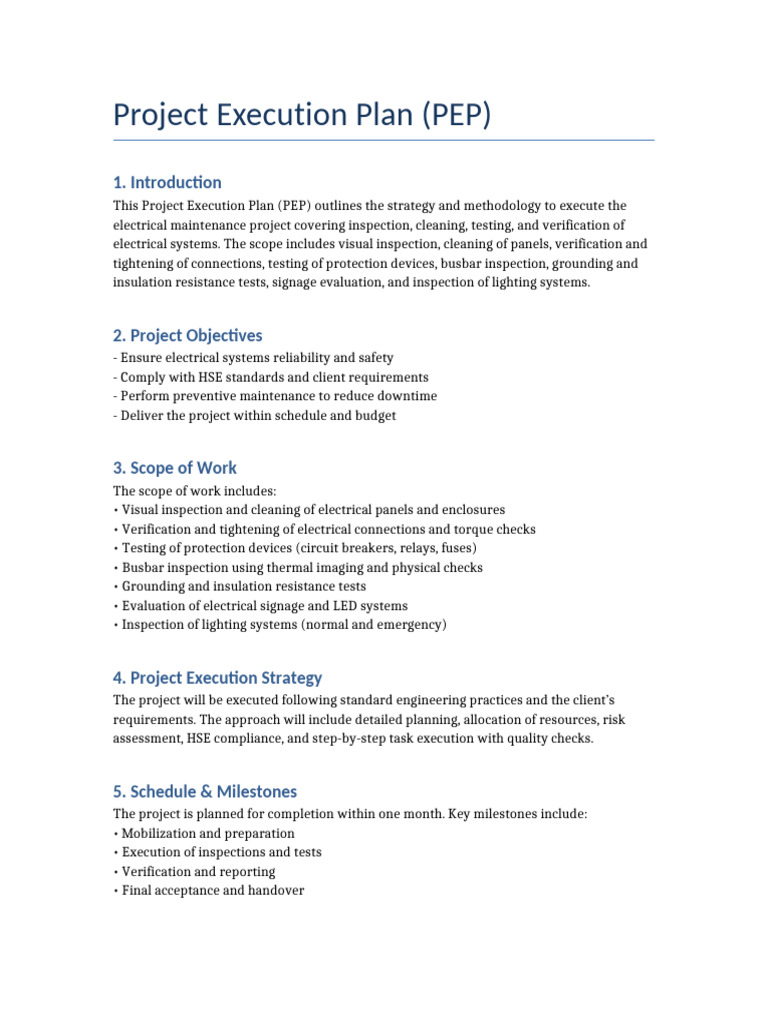 Electrical Maintenance Project Execution Plan | PDF | Verification And ...