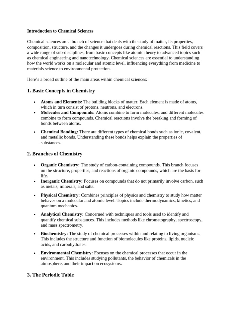 Introduction to Chemical Sciences | PDF | Chemistry | Chemical Reactions