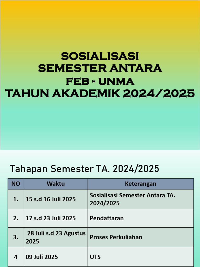 Sosialisasi Semester Antara UNMA 2024/2025 | PDF