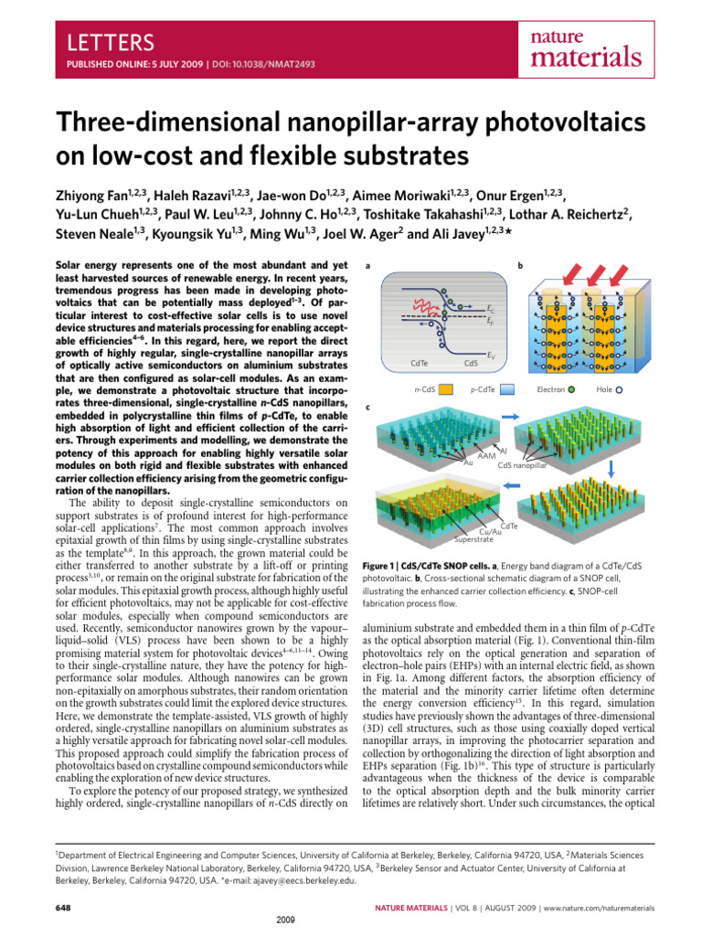 3D Nanopillar Solar Cells on Flexible Substrates | PDF | Photovoltaics ...