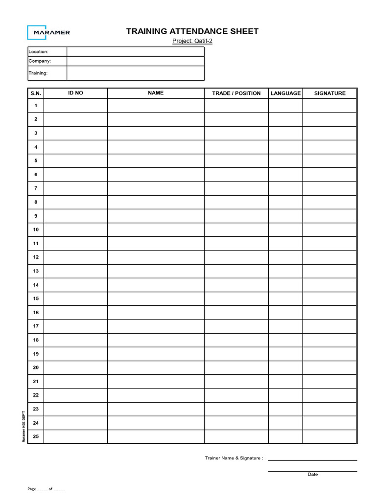 Training Attendance Sheet Template | PDF