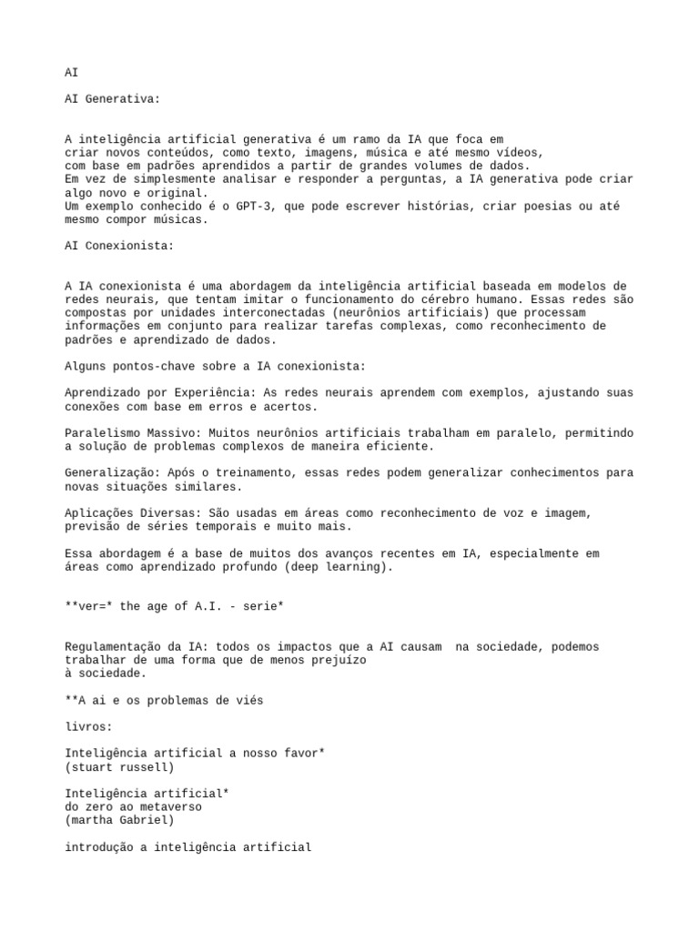 Entendendo IA Generativa e Conexionista | PDF