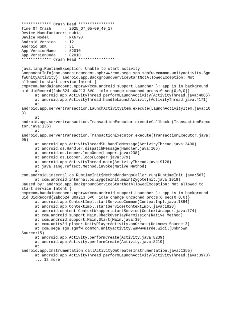 Android Crash Report: Background Service Error | PDF | Personal Digital ...