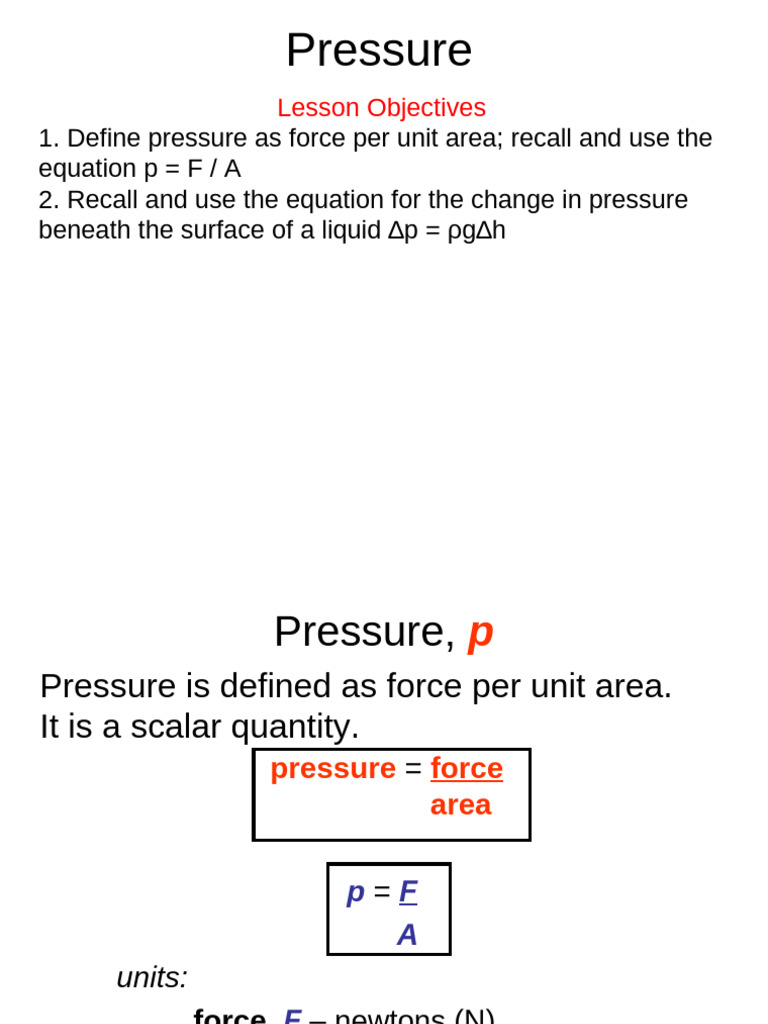Understanding Pressure: Definitions and Calculations | PDF | Pressure ...