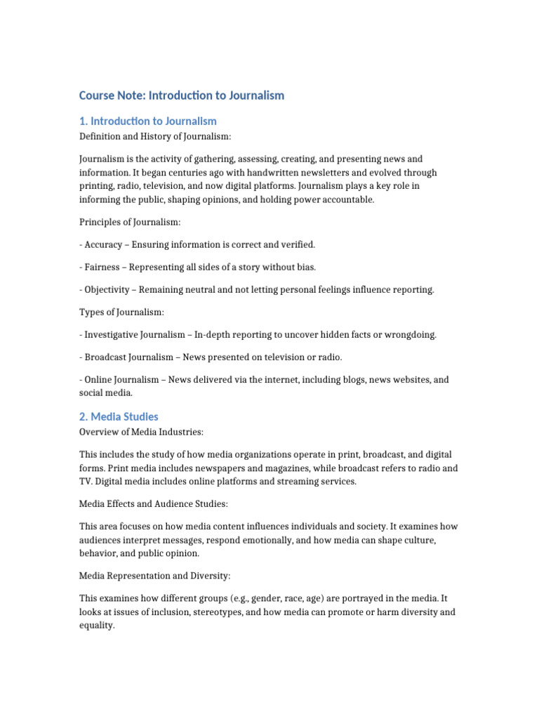 Intro to Journalism Course Notes | PDF | Journalism | News