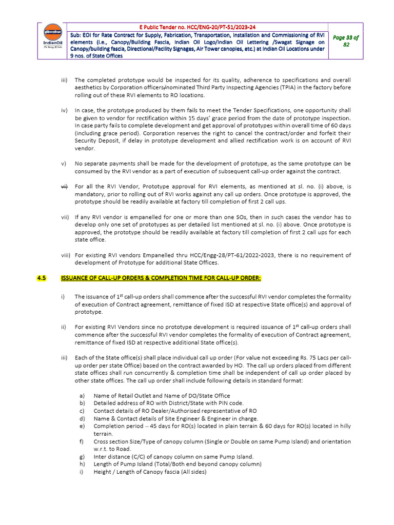 Indian Oil RVI Elements Tender EOI | PDF