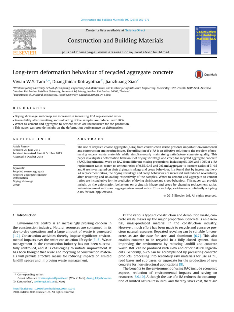 Long Term Deformation Behaviour of Recycled A 2015 Construction and ...