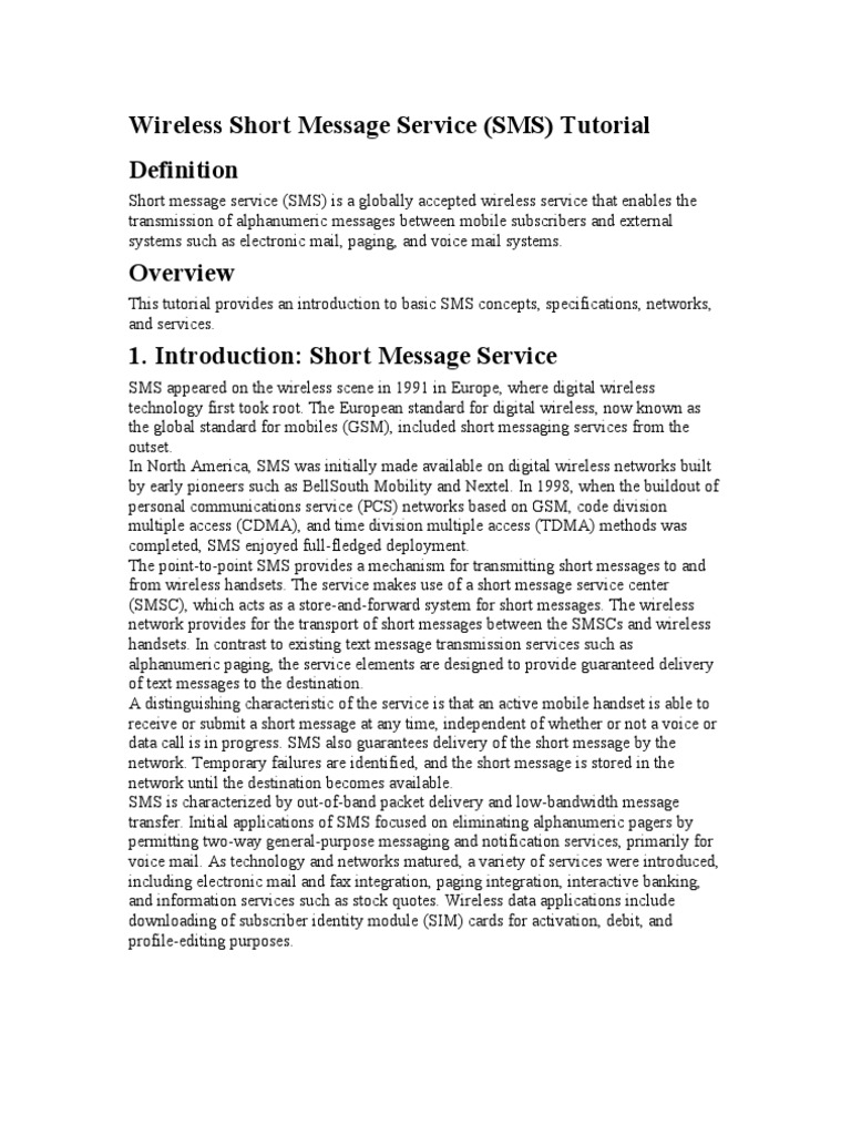 An Introduction to Short Message Service (SMS) Concepts