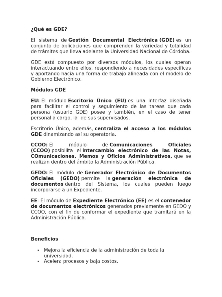 Sistema GDE: Gestión Documental Electrónica | PDF