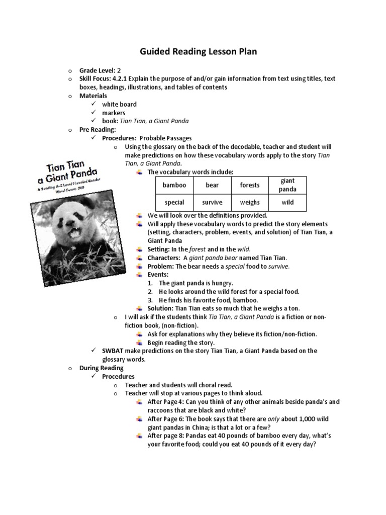 2nd Grade Guided Reading Plan: Tian Tian | PDF