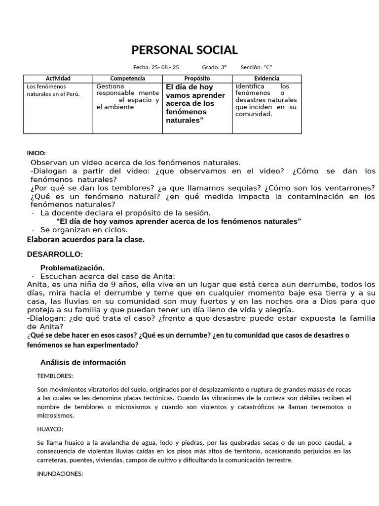 Personal Social 21 de Agosto 2025 | PDF | Ciencias de la Tierra
