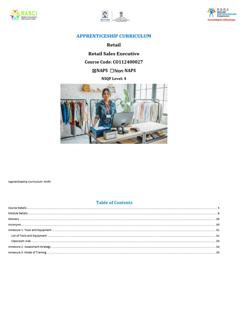 Retail Sales Executive Curriculum Overview | PDF | Point Of Sale ...