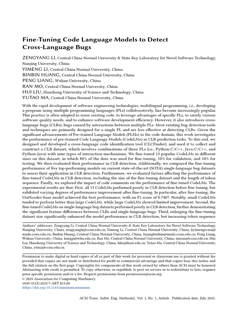 Detecting Cross-Language Bugs with CodeLMs | PDF | Software Bug | C ...