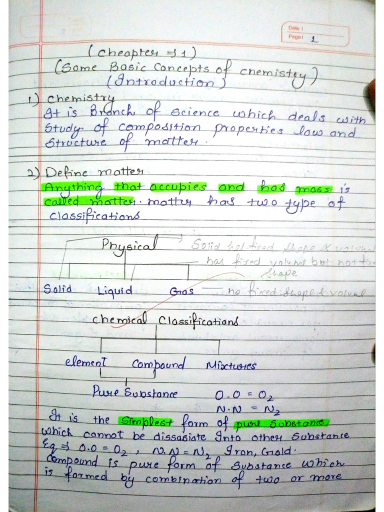 Sweety's Hand Written Notes of CH 1 of Chemistry+1 | PDF