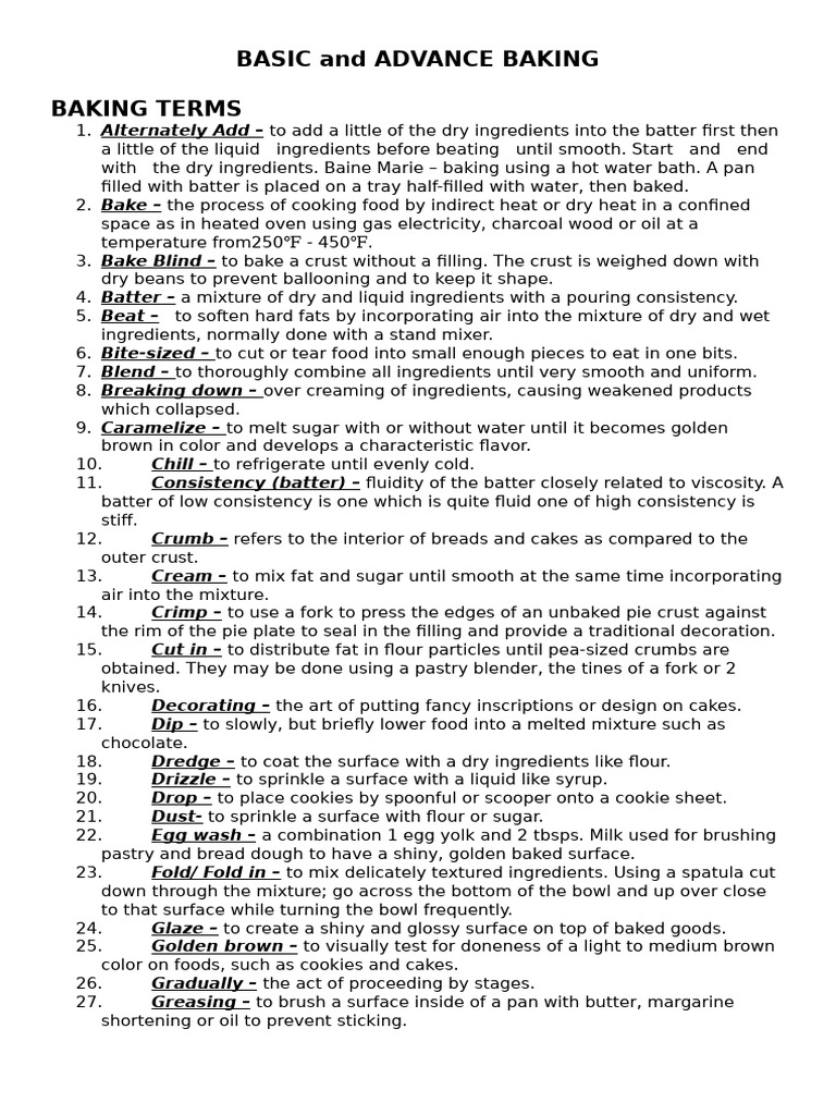 Essential Baking Terms A-Z Guide | PDF | Baking | Cakes